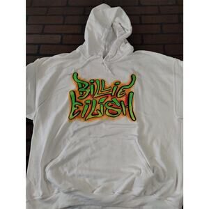 BILLIE EILISH - 2020 White Graffiti Sleeve Pullover Hoodie ~BRAND NEW~ M XL